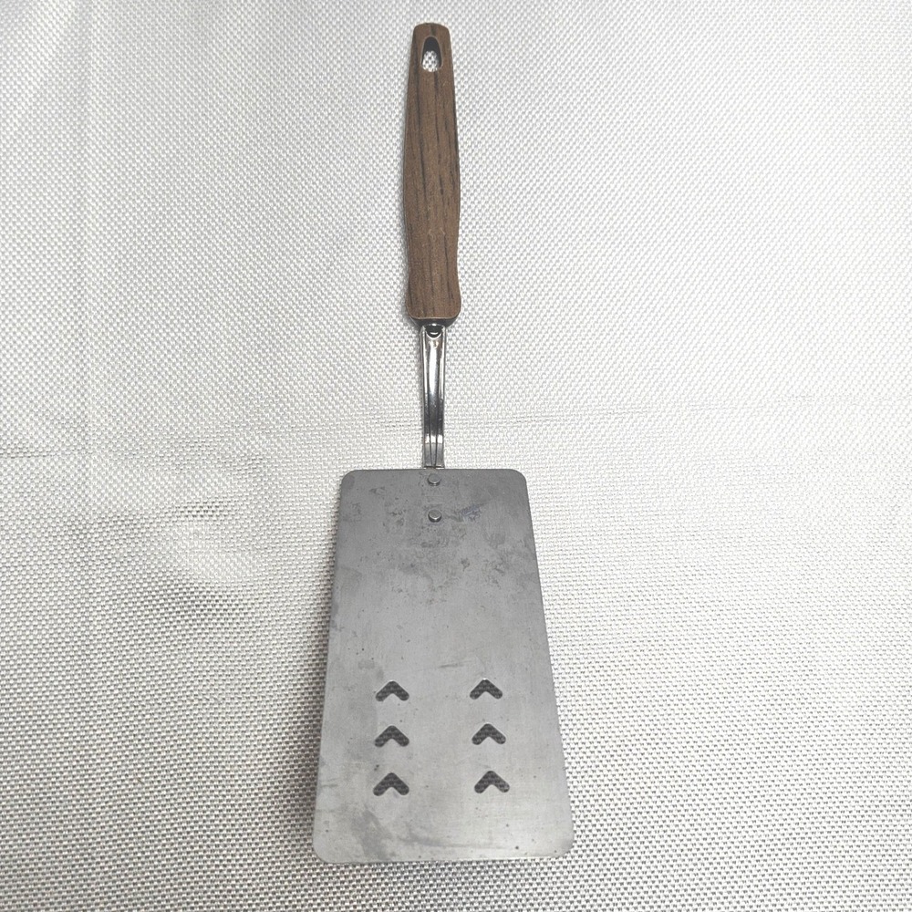 Vintage EKCO‎ Stainless Steel Spatula Black Handle Chevron Slotted Made in USA